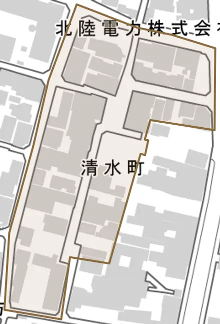 清水町とその周辺の地図。町の範囲を重ねている