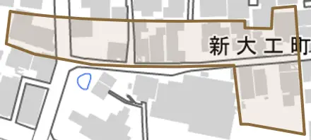 新大工町とその周辺の地図。町の範囲を重ねている