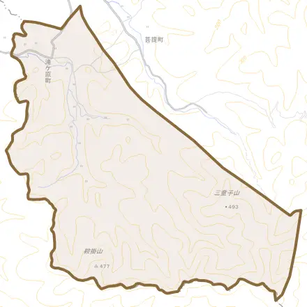 滝ケ原町とその周辺の地図。町の範囲を重ねている