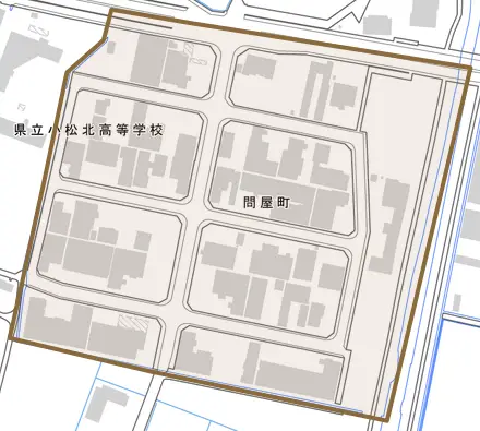 問屋町とその周辺の地図。町の範囲を重ねている
