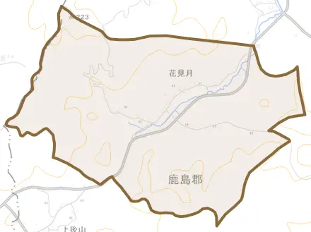 花見月とその周辺の地図。町の範囲を重ねている