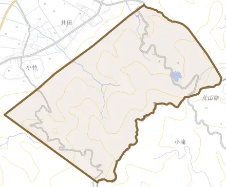 原山とその周辺の地図。町の範囲を重ねている