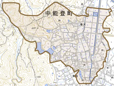 春木とその周辺の地図。町の範囲を重ねている