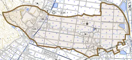 一青とその周辺の地図。町の範囲を重ねている