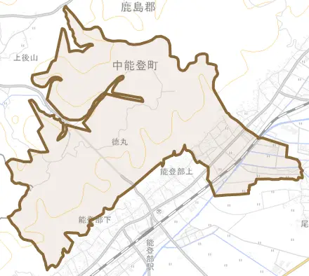 西馬場とその周辺の地図。町の範囲を重ねている