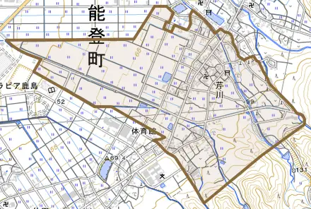 芹川とその周辺の地図。町の範囲を重ねている