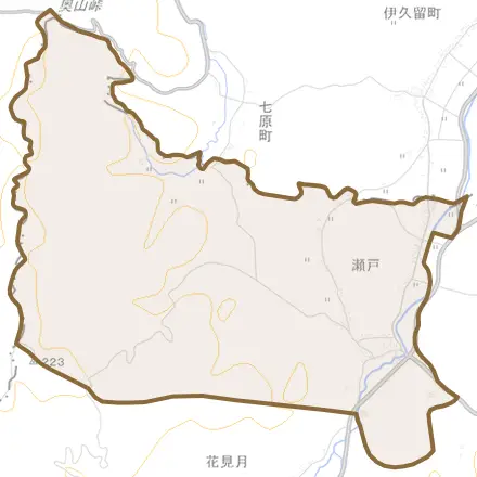 瀬戸とその周辺の地図。町の範囲を重ねている