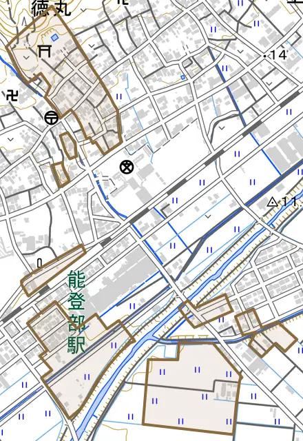 徳丸とその周辺の地図。町の範囲を重ねている