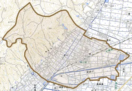 良川とその周辺の地図。町の範囲を重ねている