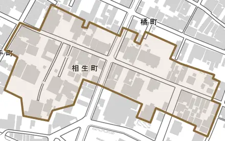 相生町とその周辺の地図。町の範囲を重ねている