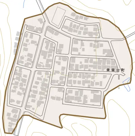 青葉台町とその周辺の地図。町の範囲を重ねている