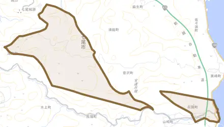 花園町とその周辺の地図。町の範囲を重ねている