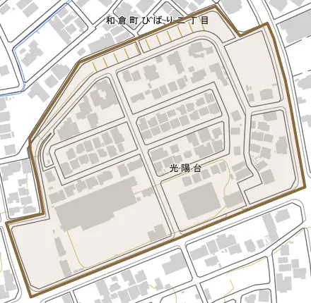 光陽台とその周辺の地図。町の範囲を重ねている