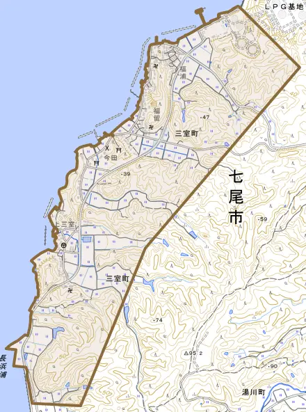 三室町とその周辺の地図。町の範囲を重ねている