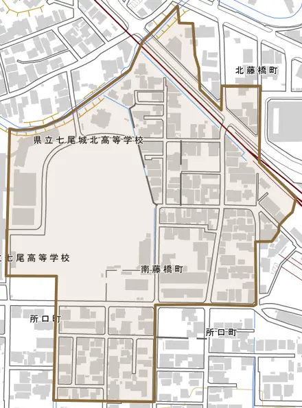 南藤橋町とその周辺の地図。町の範囲を重ねている