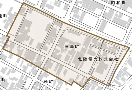 三島町とその周辺の地図。町の範囲を重ねている
