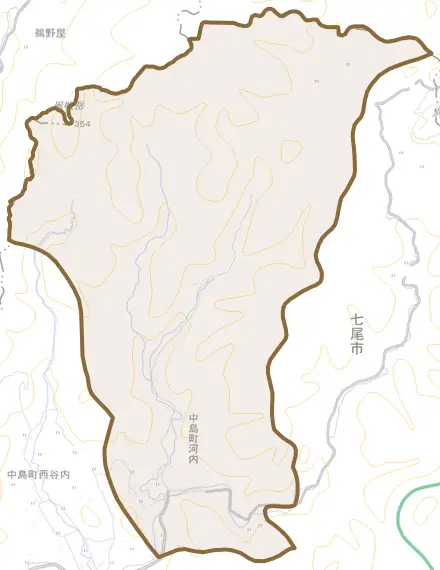 中島町河内とその周辺の地図。町の範囲を重ねている
