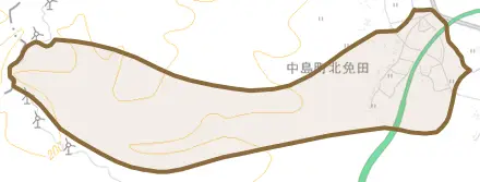 中島町北免田とその周辺の地図。町の範囲を重ねている