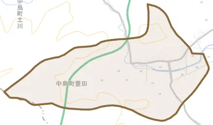 中島町豊田とその周辺の地図。町の範囲を重ねている