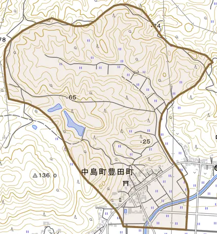 中島町豊田町とその周辺の地図。町の範囲を重ねている