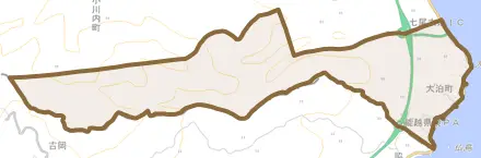 大泊町とその周辺の地図。町の範囲を重ねている