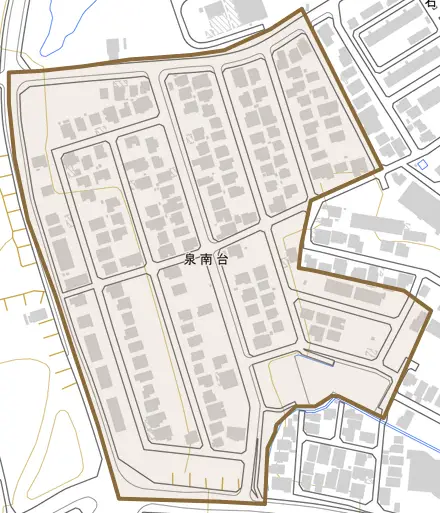 泉南台とその周辺の地図。町の範囲を重ねている