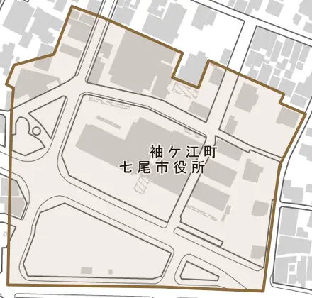 袖ケ江町とその周辺の地図。町の範囲を重ねている