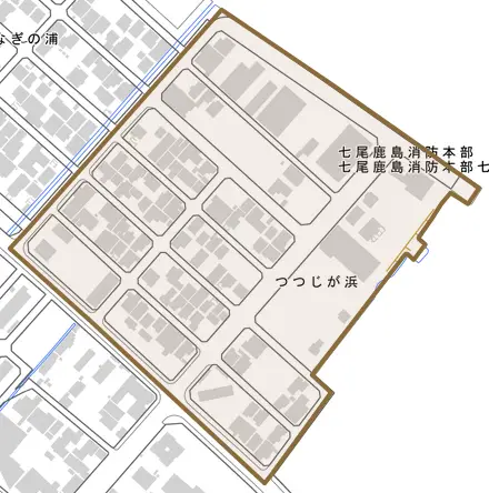 つつじが浜とその周辺の地図。町の範囲を重ねている