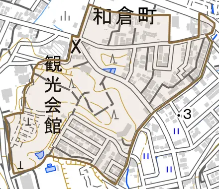 和倉町とその周辺の地図。町の範囲を重ねている