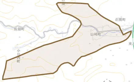 山崎町とその周辺の地図。町の範囲を重ねている