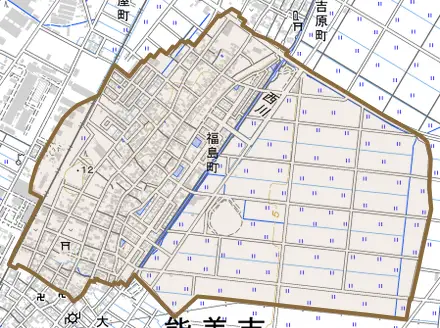 福島町とその周辺の地図。町の範囲を重ねている