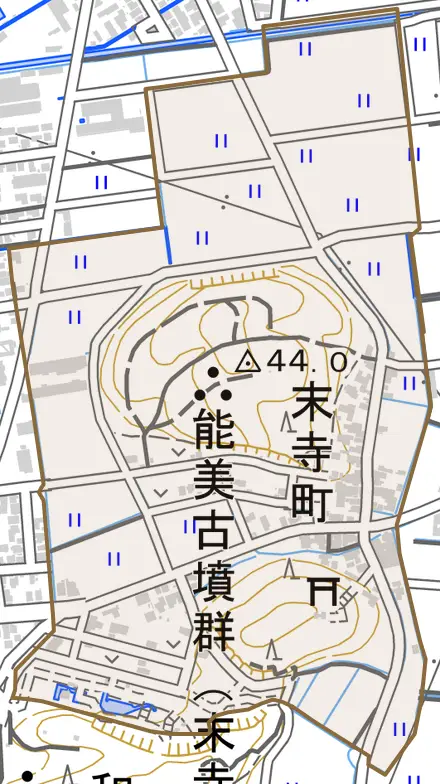 末寺町とその周辺の地図。町の範囲を重ねている