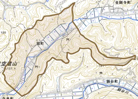 舘町とその周辺の地図。町の範囲を重ねている