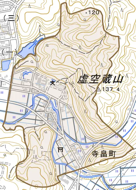 寺畠町とその周辺の地図。町の範囲を重ねている