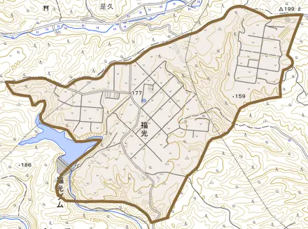 字福光とその周辺の地図。町の範囲を重ねている