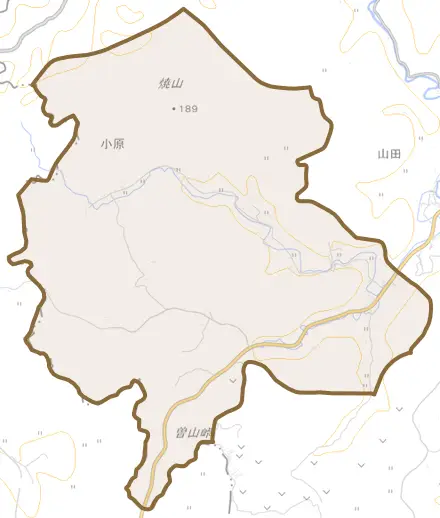 字本木とその周辺の地図。町の範囲を重ねている