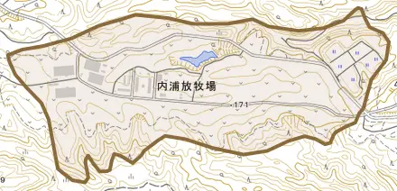 字泉とその周辺の地図。町の範囲を重ねている