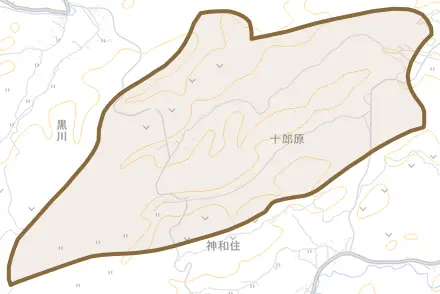 字十郎原とその周辺の地図。町の範囲を重ねている