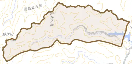 字北河内とその周辺の地図。町の範囲を重ねている