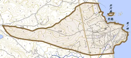 字恋路とその周辺の地図。町の範囲を重ねている