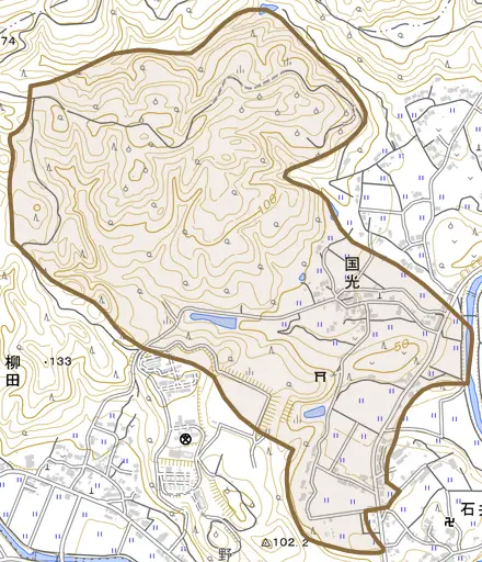字国光とその周辺の地図。町の範囲を重ねている