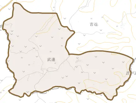 字武連とその周辺の地図。町の範囲を重ねている