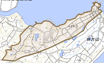 字立壁とその周辺の地図。町の範囲を重ねている