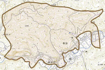 字寺分とその周辺の地図。町の範囲を重ねている