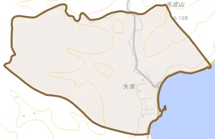 字矢波とその周辺の地図。町の範囲を重ねている