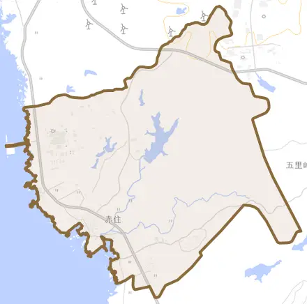 赤住とその周辺の地図。町の範囲を重ねている