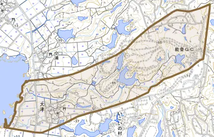 大津とその周辺の地図。町の範囲を重ねている