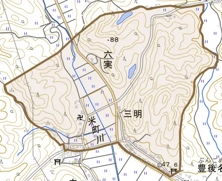三明とその周辺の地図。町の範囲を重ねている