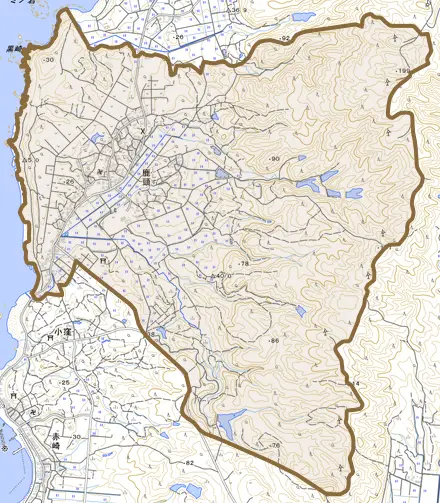 鹿頭とその周辺の地図。町の範囲を重ねている