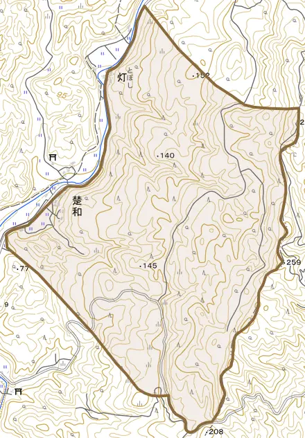 楚和とその周辺の地図。町の範囲を重ねている